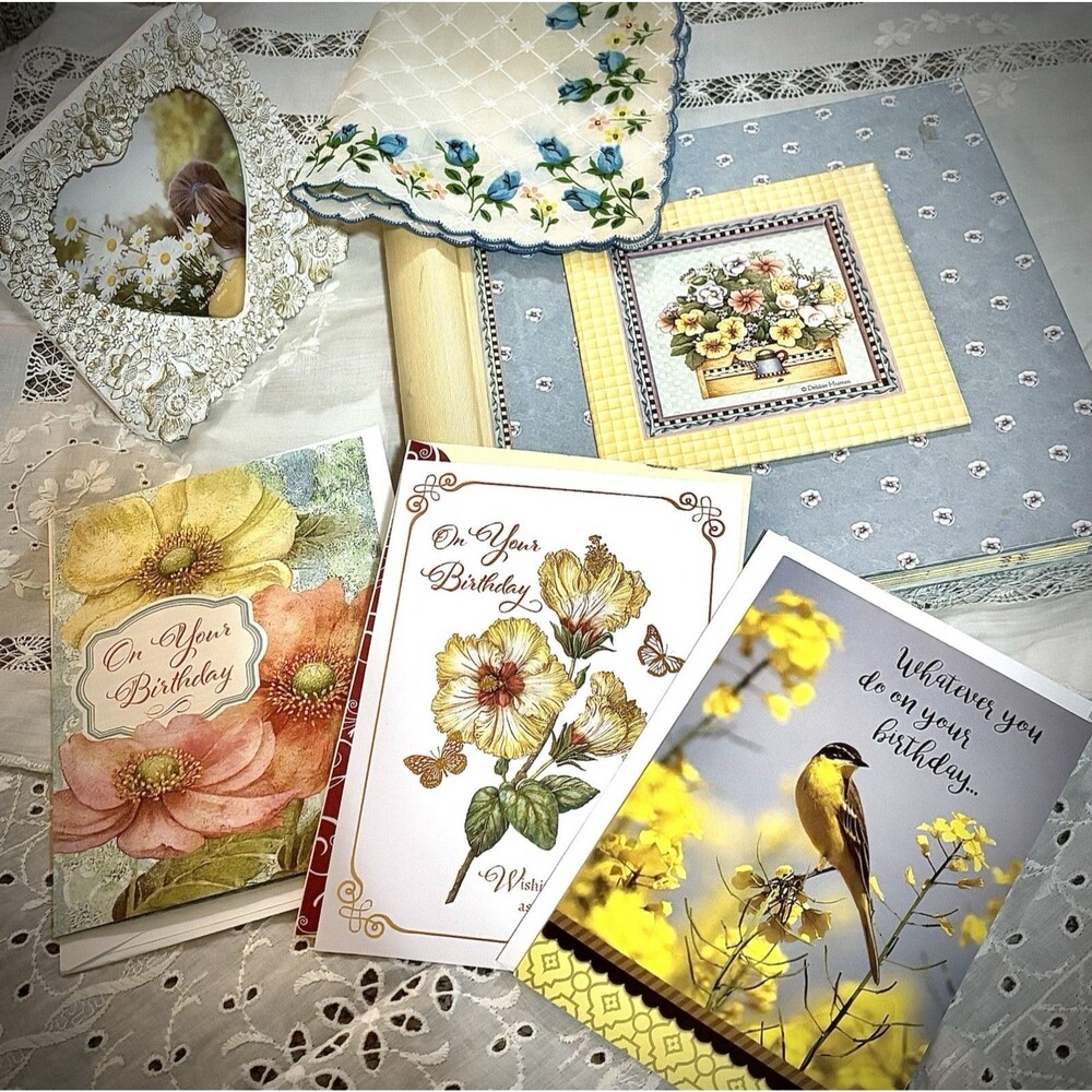 Vintage Cottagecore Stationery Lot Cards Organizer Hankie Frame Paper Ephemera
